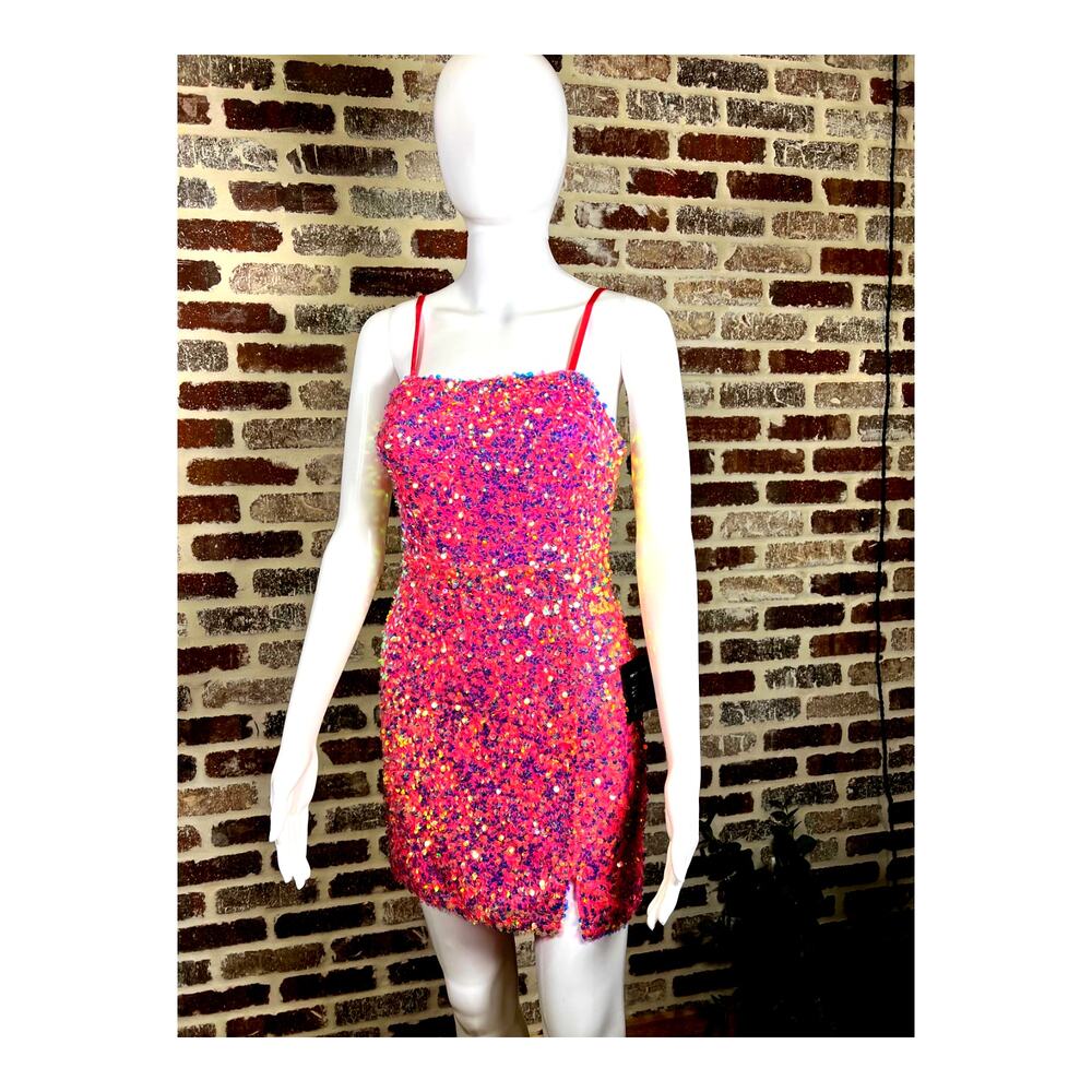 Lulus NWT Sequin 'Em All Hot Pink Sleeveless Lined Mini Dress Women's Size S